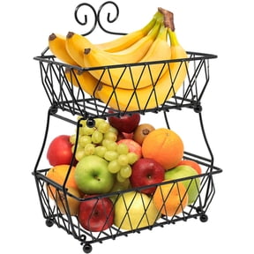 Fruit Basket Display Stand, 2-Tier, Counter Storage Antique Metal