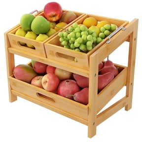 Fruit Basket, Fruit Tray, 2 Tier Bamboo Fruits Basket Stand for Kitchen Countertop Fruit Bowl Suitable for Bread, Vegetables, Produce, Home Storage & Display, Storage Baskets & Bins, Baskets