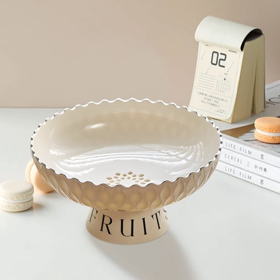 Fruit Basket, High Footed Tray, Serving Dish, Draining Function Rust Resistance, for Living Room Coffee Table, Cream Style Candy Snack | White KTFgvq