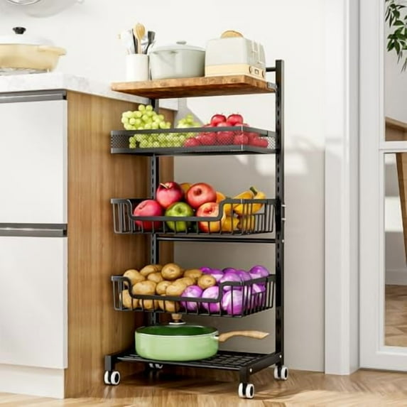 Fruit Basket Kitchen Cart - 5 Tier Adjustable Vegetable Storage Rack ...