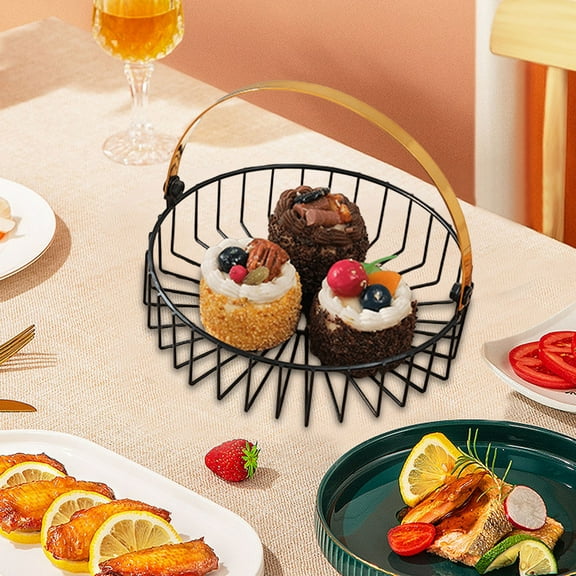 Fruit Basket for Kitchen Counter,Wires Tray Storage Basket with Handle,Multi-functional Hanging Fruit Baskets,For Display Fruit,Vegetable,Bread,Candy,Household Items Or Use As A Gift Basket