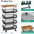 thumbnail image 1 of Fruit Basket Kitchen Pantry Organizers and Storage - Wooden Top Table, Stackable Metal Wire Basket Stand Cart for Fruit Vegetable Snacks Onion Potato Organization, Black, 1 of 7
