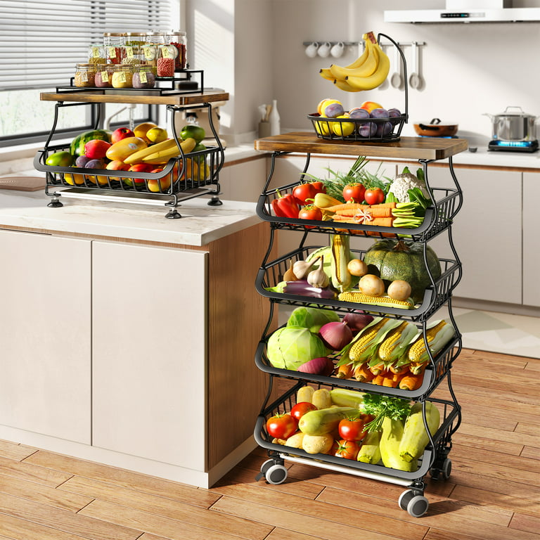  Fruit And Vegetable Basket For Kitchen Wood Top,5