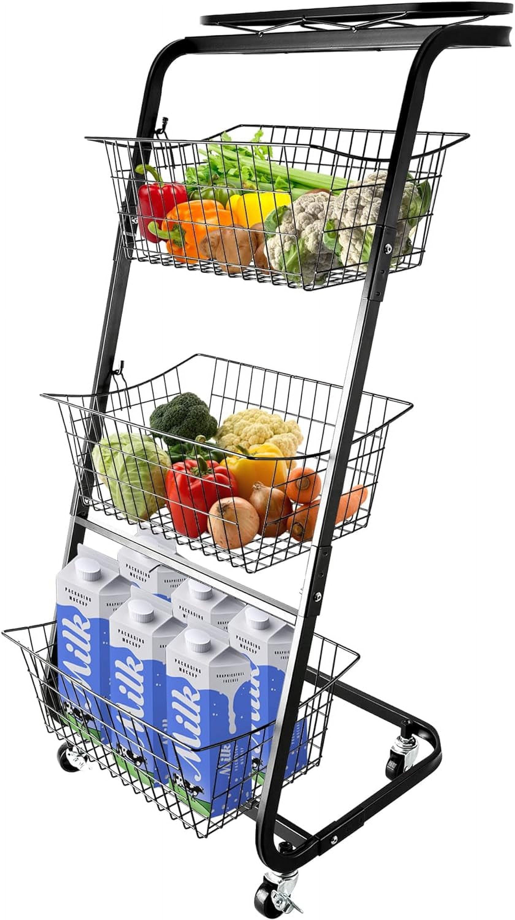 Fruit Basket, Premium 3 Tier Stackable Metal Wire Basket Cart With