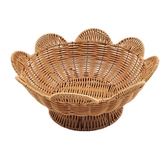 Fruit Basket Round Woven Wicker Basket - 12.2 Inch Rattan Bread Bowl with Wavy Edge for Kitchen Counter, Serving, Farmhouse Decor and Home Storage