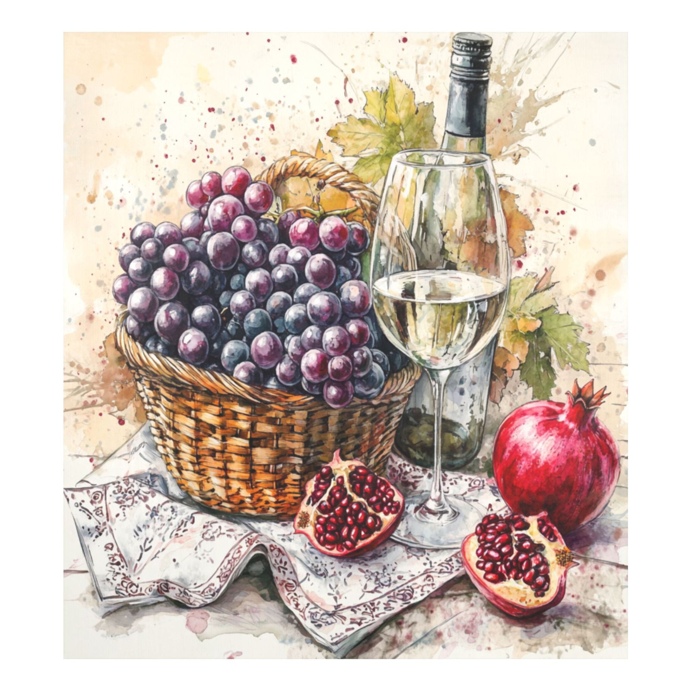 Fruit Basket with White Wine Magnetic Dishwasher Sticker，Single-sided Printing, Personalized DIY, Beautiful and Practical Home Kitchen Decorations23×16in.