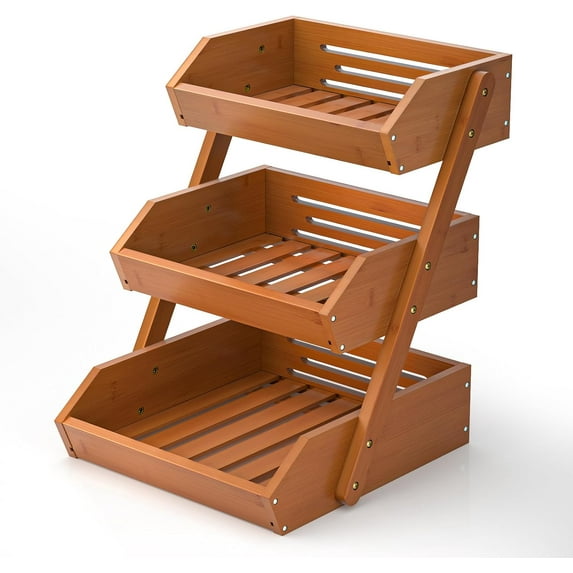 Fruit Basket for Kitchen, 3-Tier Fruit Bowl for Kitchen Counter, Vegetable Storage Stand for Fruit Shop, 15 mm Thickness, Brown