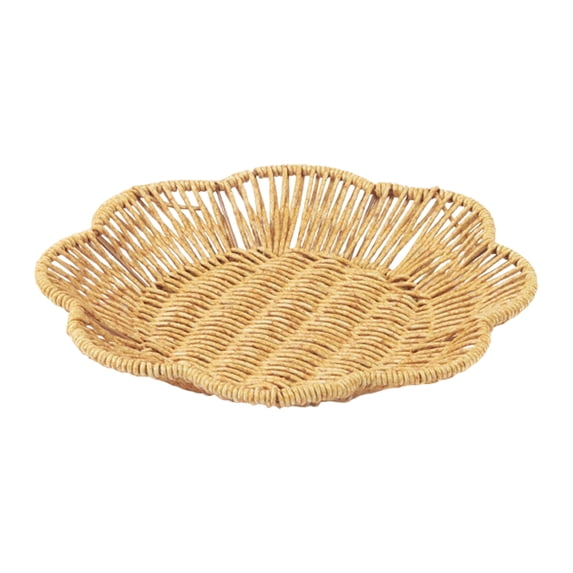 Fruit Basket for Kitchen Counter | Scalloped Wicker Basket Round Serving Tray | Kitchen Table Decor Centerpiece | Woven Storage Basket 10 Inch