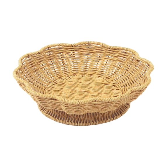 Fruit Basket for Kitchen Counter | Scalloped Wicker Basket | Round Serving Tray for Dining Decor and Storage, 9 Inch