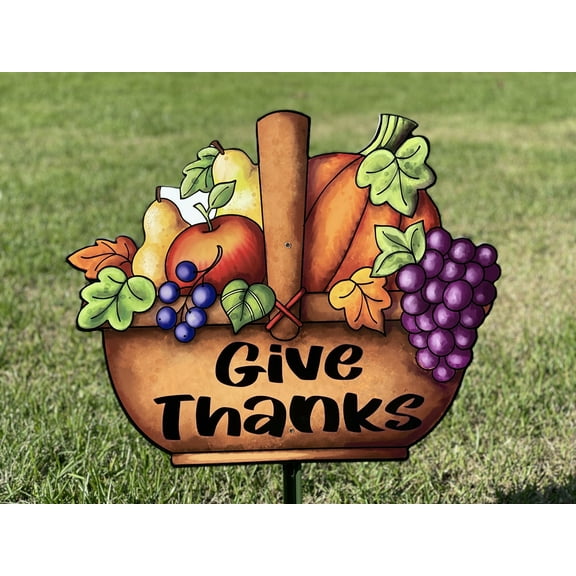 Fruit Basket with Give Thanks Fall Yard Art Decoration