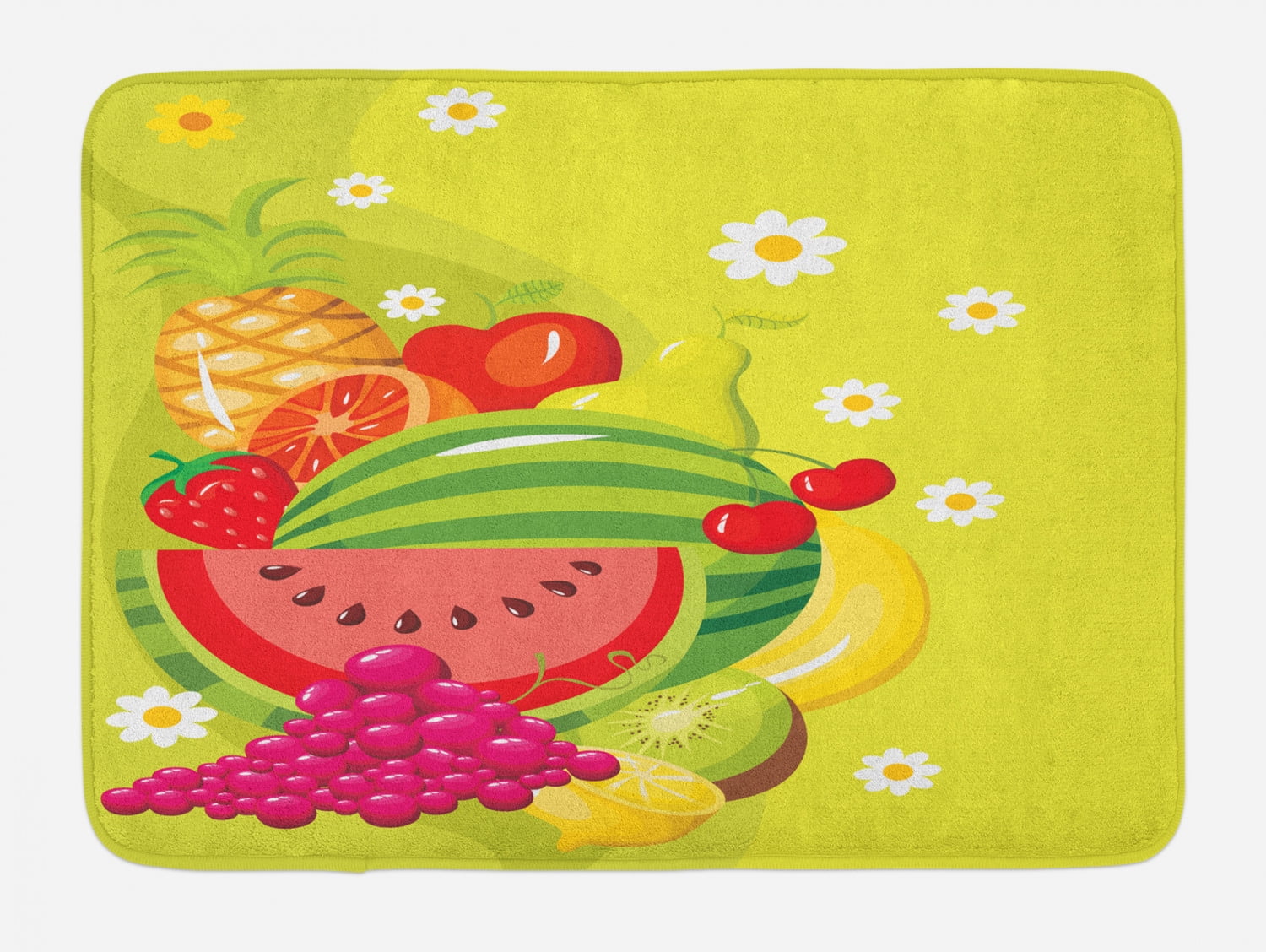 Yellow Green Multicolor Fruit Print Bath Rug