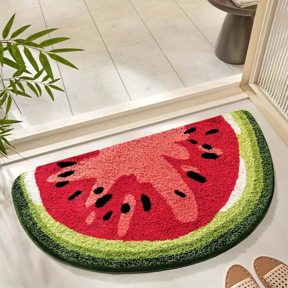 Fruit Bath Mat for Kids, Extra Absorbent Bathroom Rug with Non-Slip Base | 60x40cm Soft Carpet for Children's Room | Watermelon/Strawberry Designs