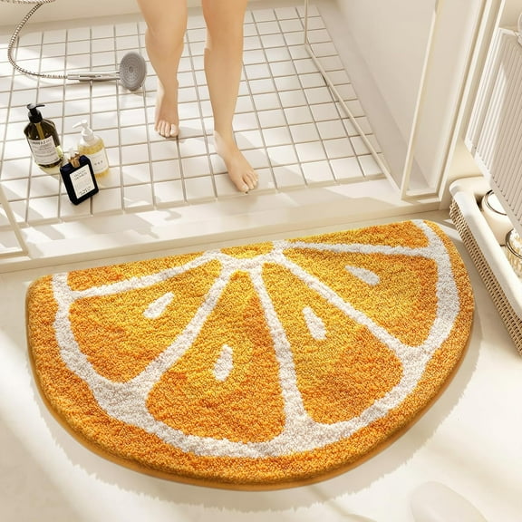 Fruit Bathroom Rug Mat, Delicious Orange Bath Mat with Soft & Non-Slip, Ultra Absorbent Microfiber Shaggy Door Mat, Machine Washable Bath Rug Carpet for Toilet Bathtub Bedroom 18x32 Inch (Orange)