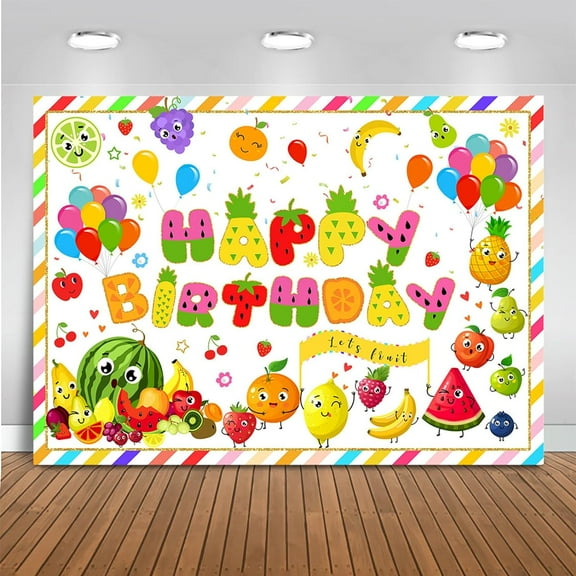 Fruit Birthday Backdrop Summer Fruit Themed Happy Birthday Party Decorations for Kids Watermelon Avocado Pineapple Cake Table Banner Photography Background
