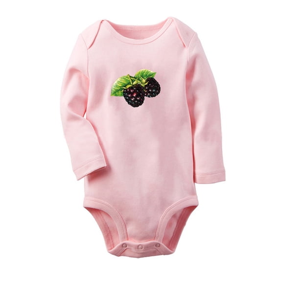 Fruit Blackberry Image Print Cute Rompers, Newborn Baby Unisex Bodysuits, Infant Jumpsuits, Toddler 0-12 Months Kids Long Sleeves Oufits (Pink, 0-6 Months)