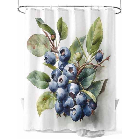 Fruit Blueberry Shower Curtain, Green Leaves Waterproof Shower Curtain Set with 12 Hooks Lightweight Washable Fabric Shower Curtains for Bathroom 60x72 Inches
