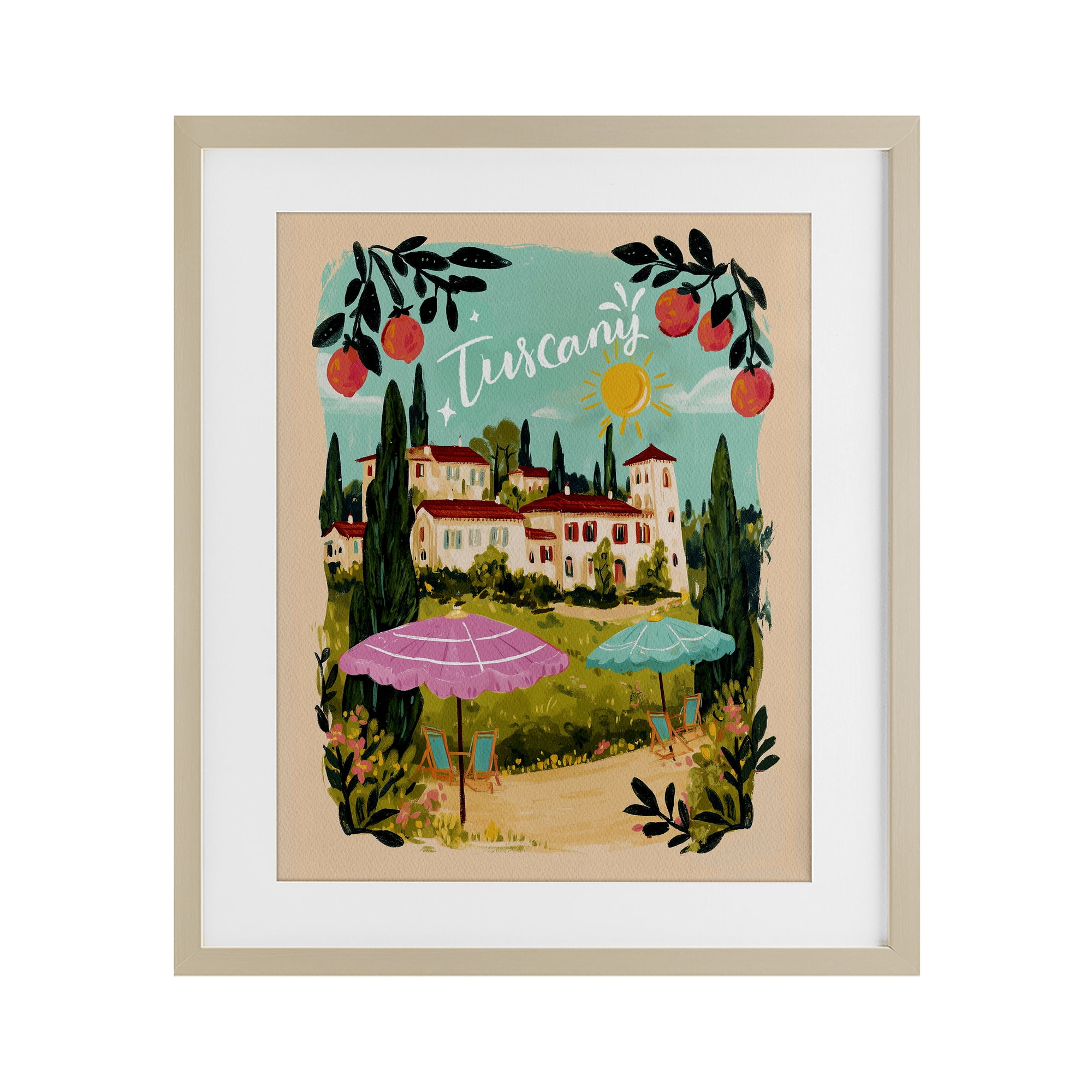 Fruit Bordered Tuscany Birch Framed Print Under Glass, design by Yen