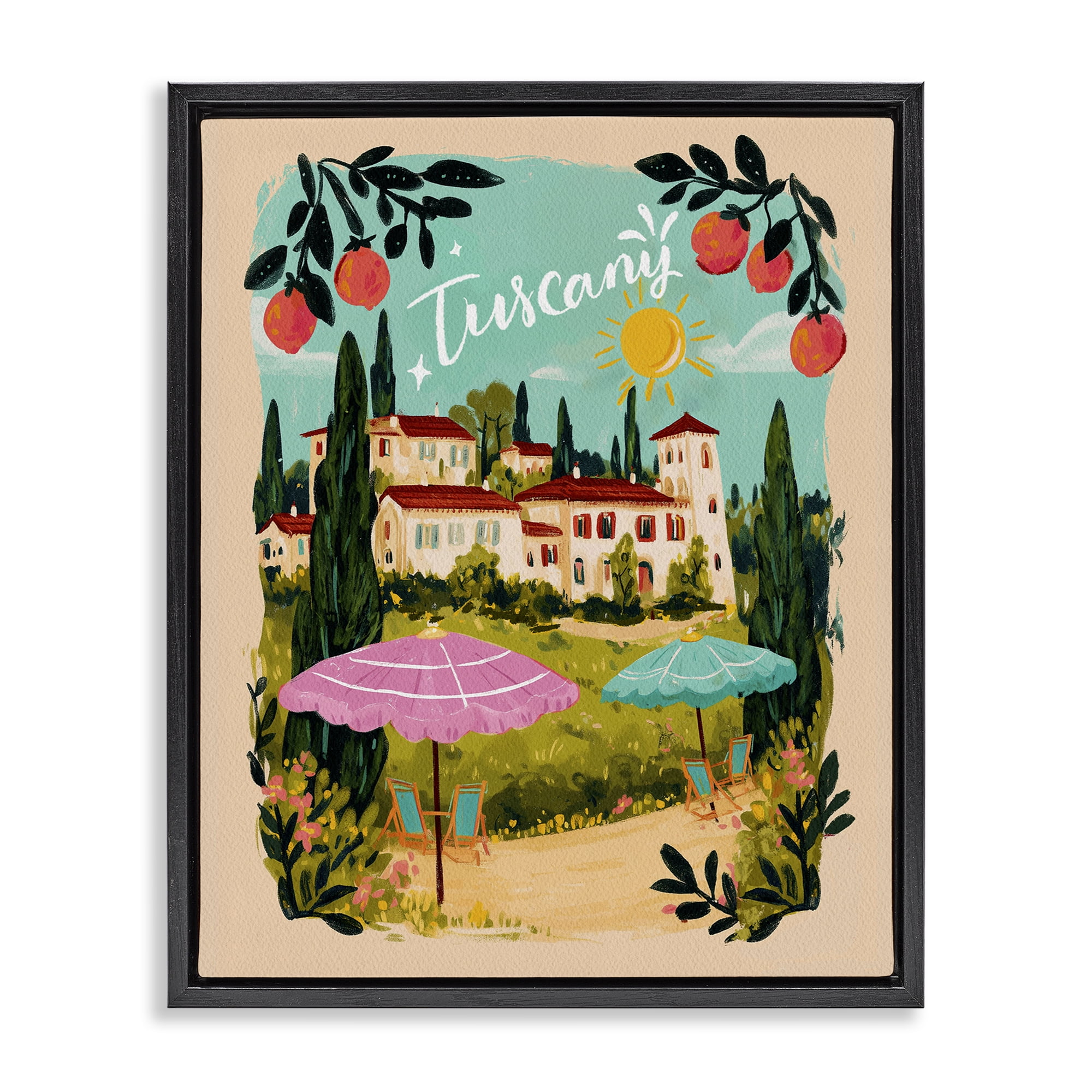 Fruit Bordered Tuscany Black Framed Floater Canvas Wall Art, design by Yen