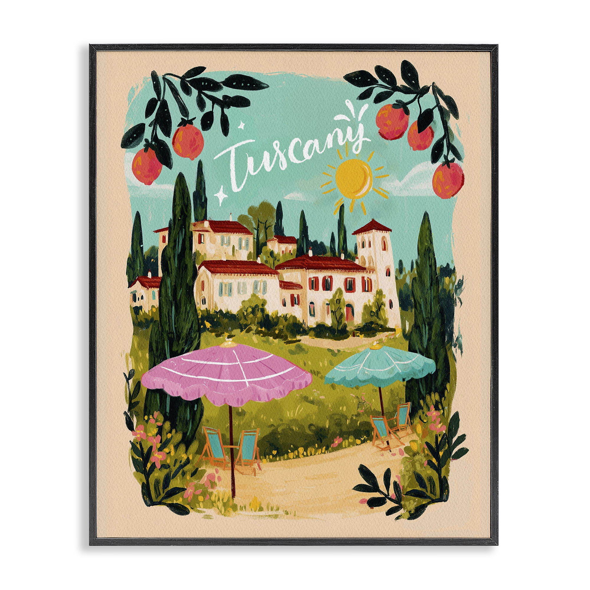Fruit Bordered Tuscany Black Framed Giclee Art, design by Yen