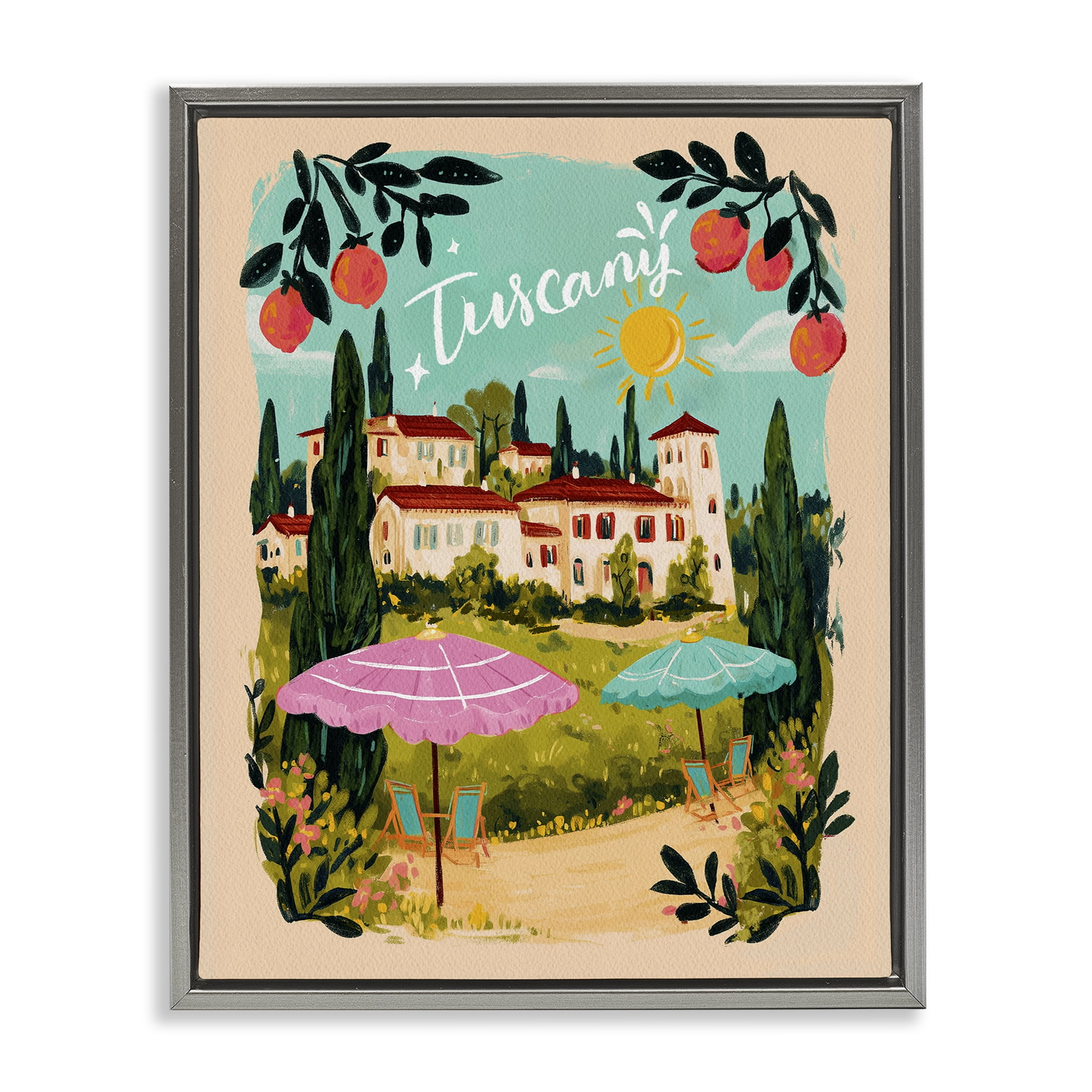 Fruit Bordered Tuscany Gray Framed Floater Canvas Wall Art, design by Yen