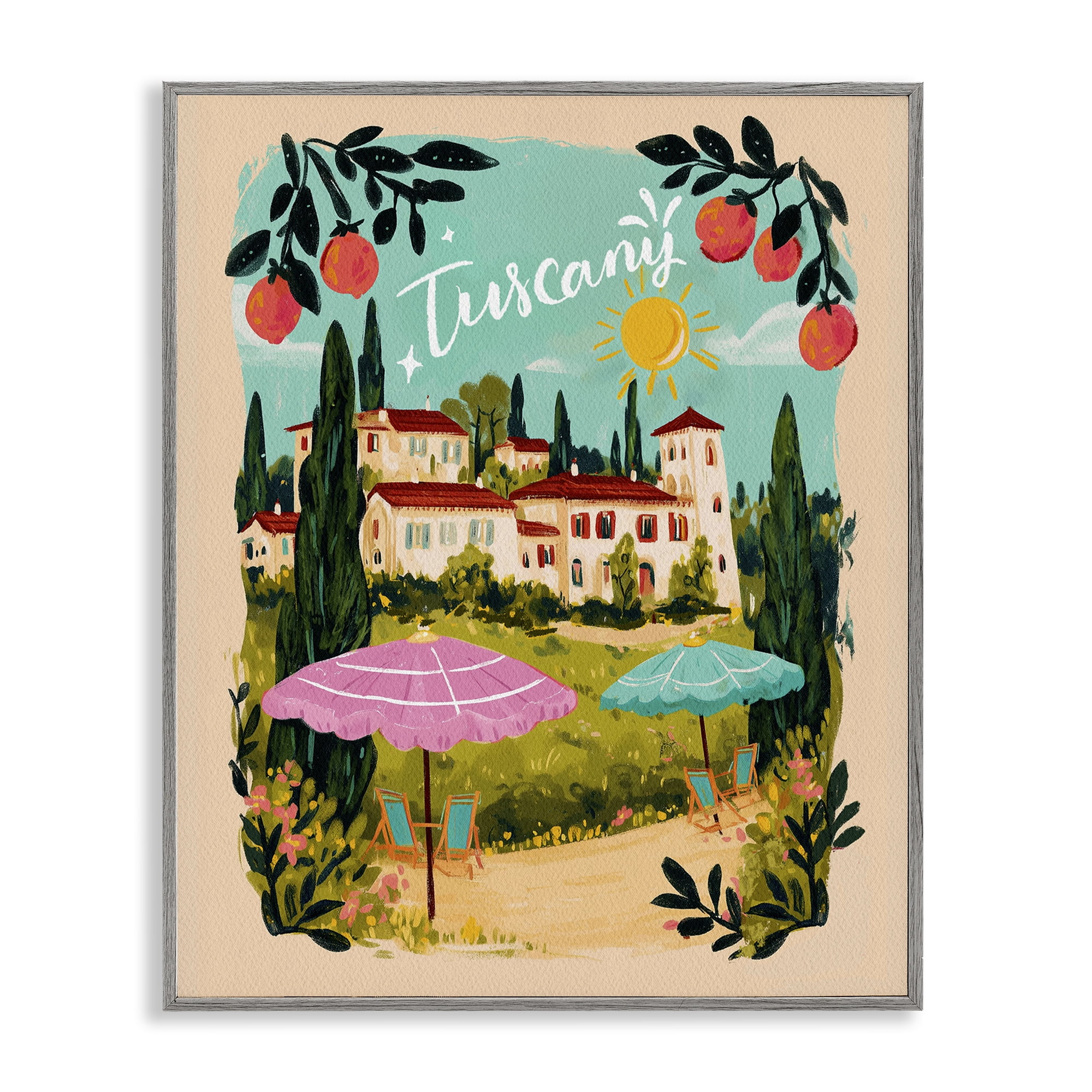 Fruit Bordered Tuscany Gray Framed Giclee Art, design by Yen