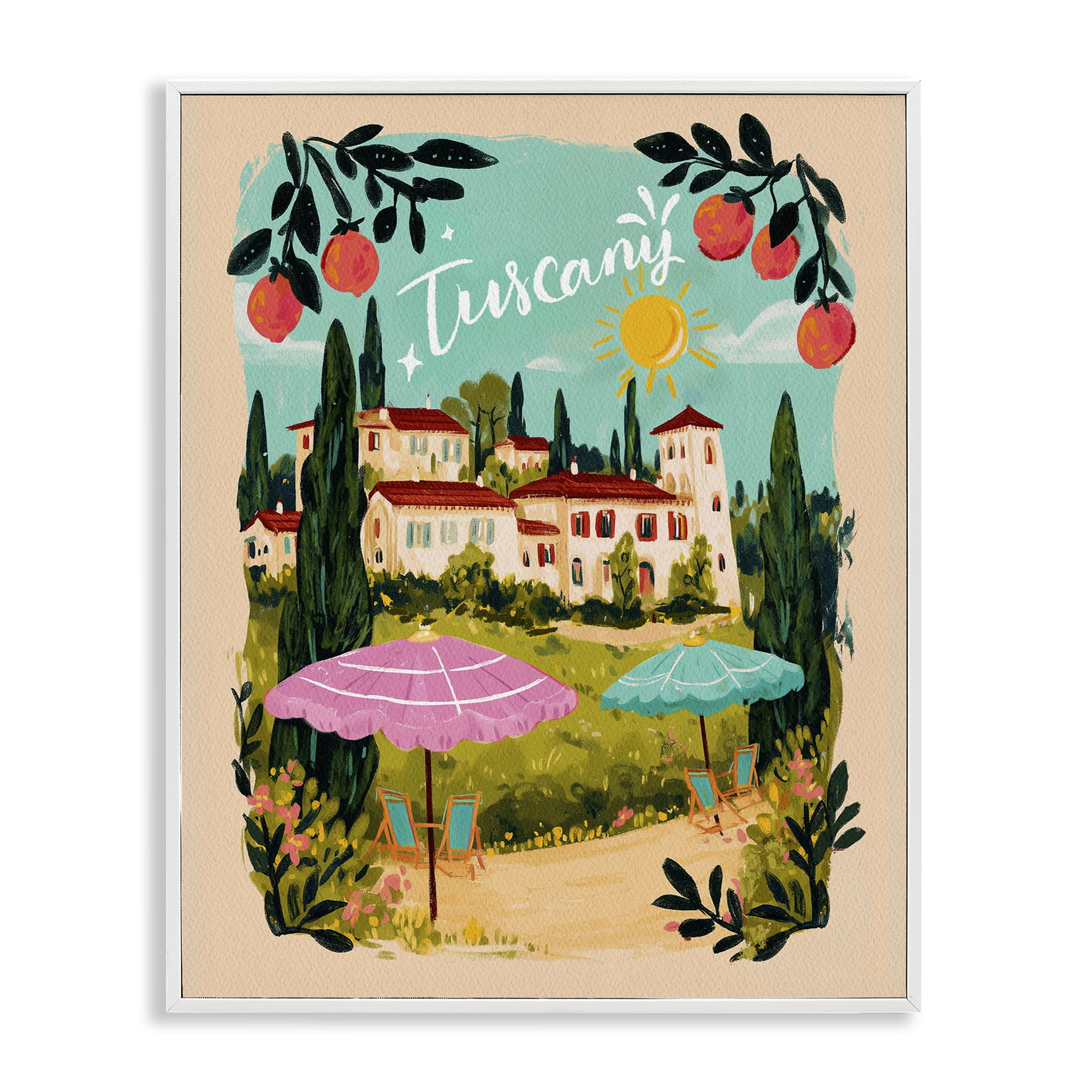 Fruit Bordered Tuscany White Framed Giclee Art, design by Yen