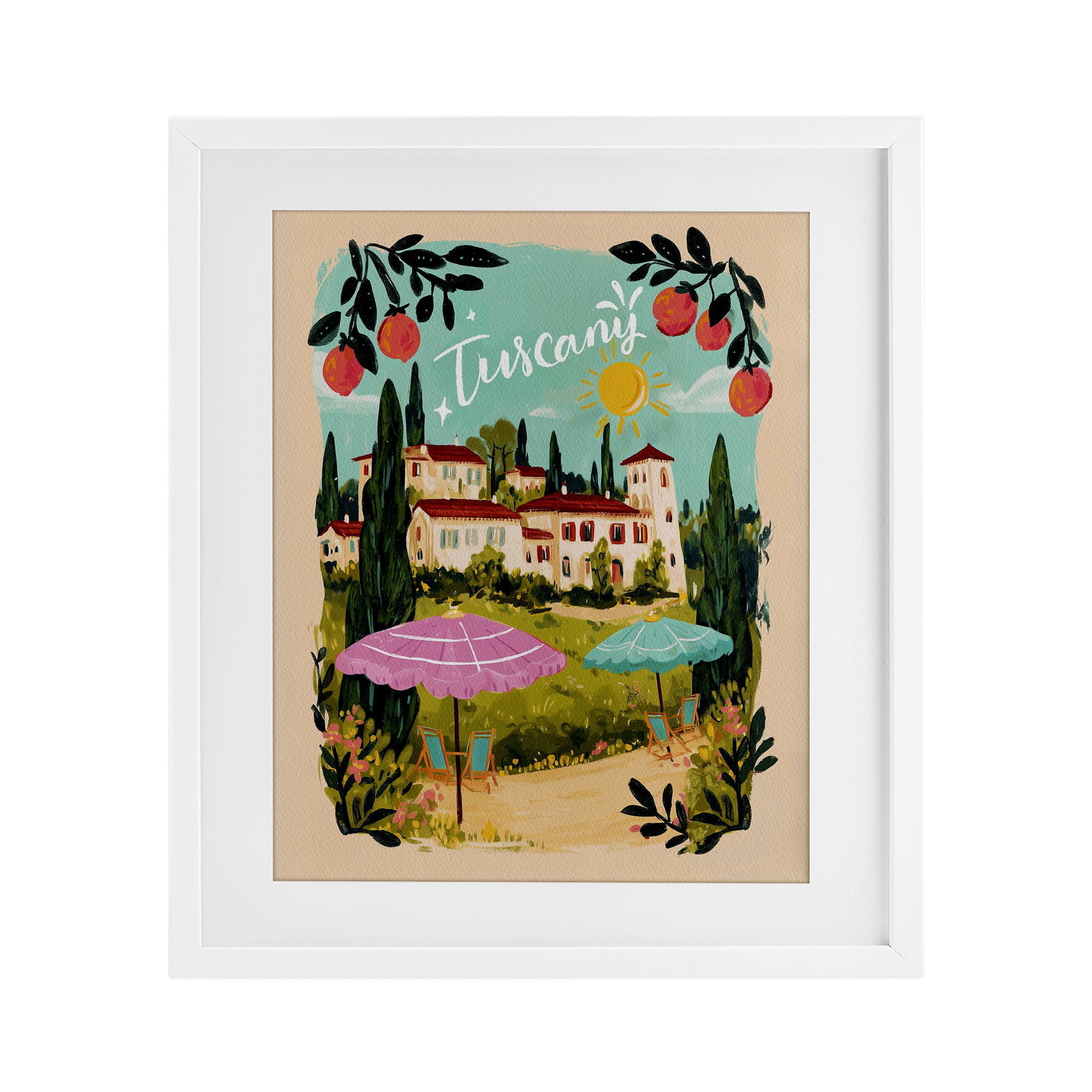 Fruit Bordered Tuscany White Framed Print Under Glass, design by Yen