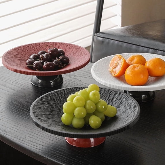Fruit Bowl,10-Inch Large Decorative Bowls,Round Tray With Base, Pedestal Fruit Bowl for Kitchen Counter, Bread and Fruit Trays,Salad or Dessert Display Tray for Parties (Red)