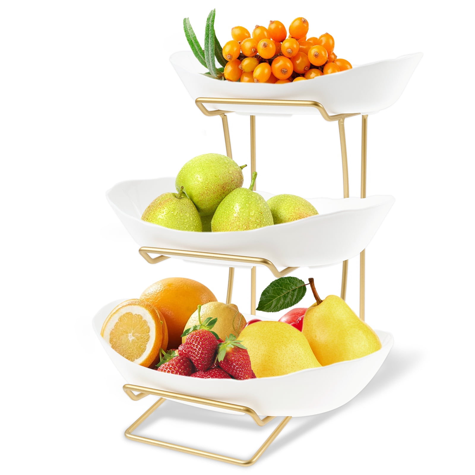 Fruit Bowl Basket Plastic Easy Install 3 Tier Fruit Basket For Kitchen Counter Stand Stable Holder Rack Space Saving