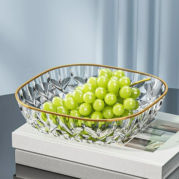 Fruit Bowl ,Clear Plates,9.5x9.5x2.5Inch Transparent Large Capacity Fruit Bowl for Kitchen Counter,Reusables Multiuse Container for Tables Centerpiece,Suitable for Home,Office,Outdoor