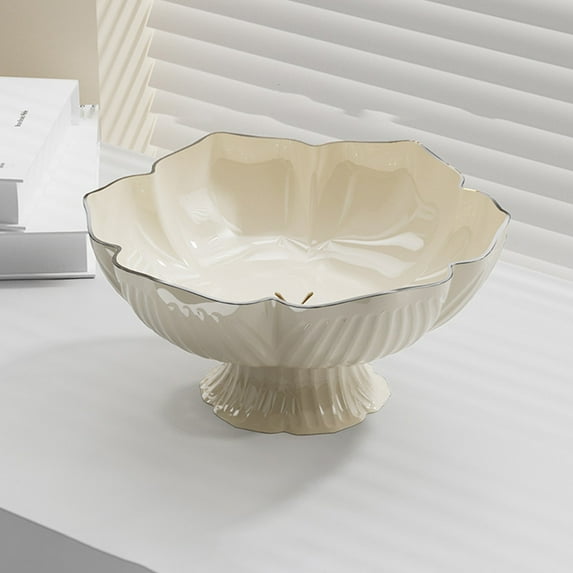 Fruit Bowl for Kitchen Counter, Decorative bowl, Pedestal bowl, Footed bowl, Modern fruit bowl, Large fruit bowl, Decorative bowls for home décor, fruit bowl, 10 " (Beige)