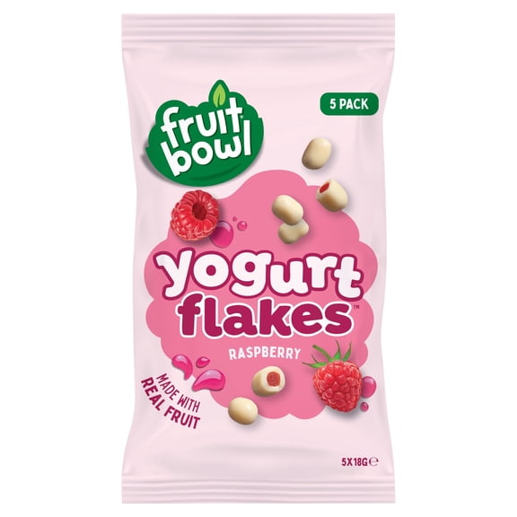Fruit Bowl Raspberry Yogurt Flakes 5 x 18g, Imported from Britain