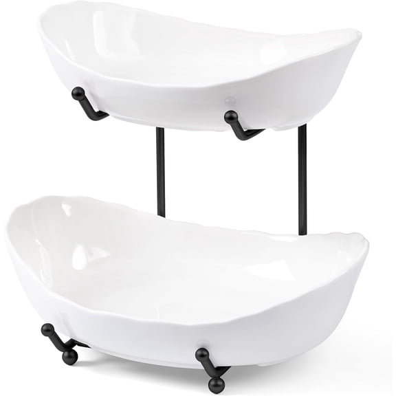 Fruit Bowl for Kitchen Counter - 2 Tier Ceramic Fruit Rack, Fruit Basket for Fresh Fruit&Veggies, Tiered Fruit Platter Serving Trays for Party