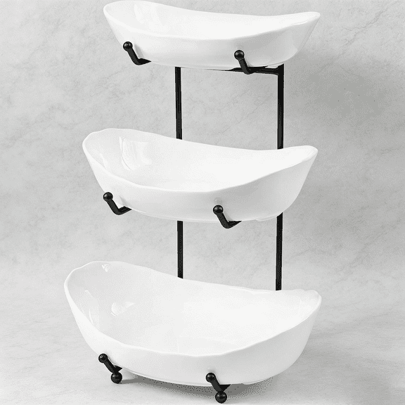 Fruit Bowl for Kitchen Counter - 3 Tier Ceramic Fruit Rack, Basket for Fresh Fruit&Veggies, Tiered Platter Serving Trays for Party