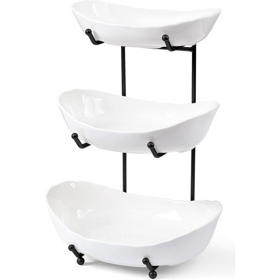 Fruit Bowl for Kitchen Counter - 3 Tier Ceramic Fruit Rack, Fruit Basket for Fresh Fruit&Veggies, Tiered Fruit Platter Serving Trays for Party