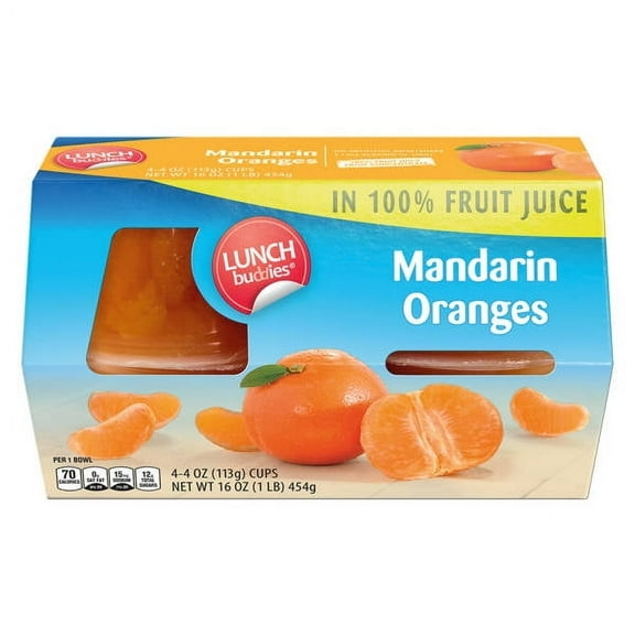Lunch Buddies Fruit Bowls Mandarin Oranges in 100% Juice - 4 count, 4 oz - Pack of 2