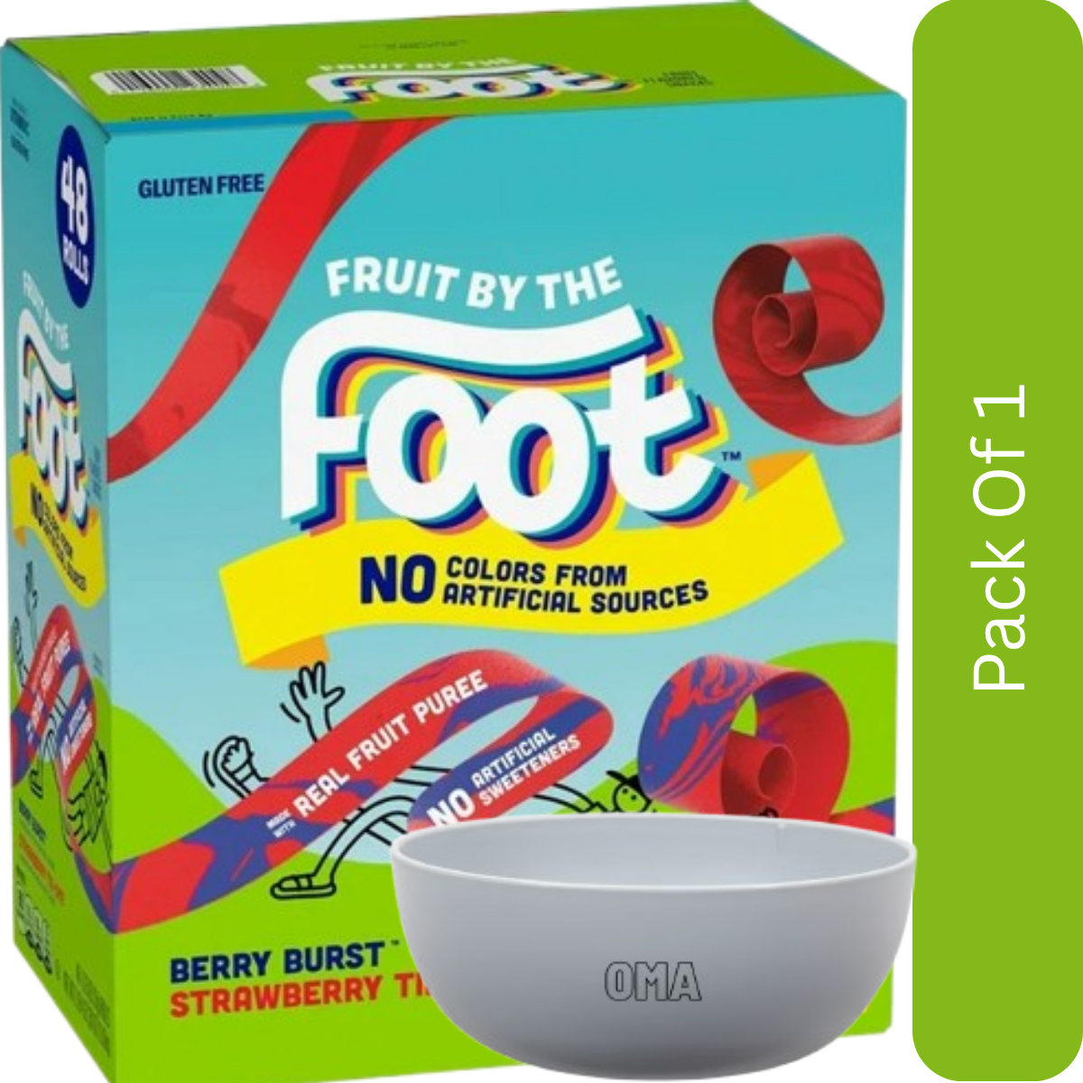 Fruit By The Foot Tie-Dye Fruit Flavored Snacks — Variety Pack, 0.75 oz Rolls, With Olive White Bowl By OMA