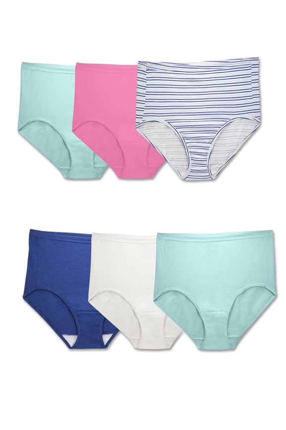 Women's Plus Fit for Me Comfort Covered Cotton Assorted Brief Panty - 6 Pack, 11