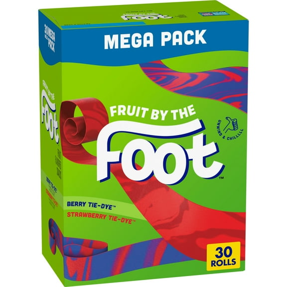 Fruit by the Foot Fruit Flavored Snacks, Berry and Strawberry Tie-Dye, Mega Pack, 30 Rolls