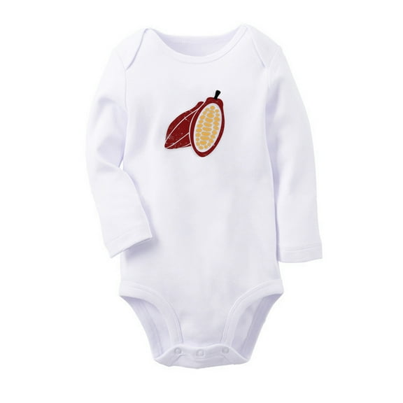 Fruit Cacao Image Print Cute Rompers, Newborn Baby Unisex Bodysuits, Infant Jumpsuits, Toddler 0-12 Months Kids Long Sleeves Oufits (White, 6-12 Months)