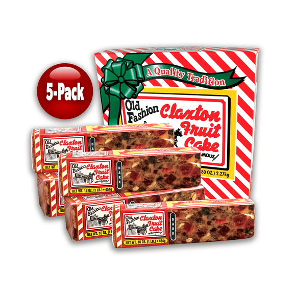 Claxton Fruit Cake - 5-1 Lb. DARK Recipe - Individually Wrapped and Packed in our Exclusive Claxton Carton