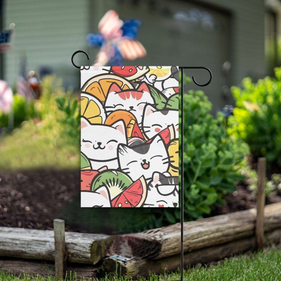 Fruit Cats Garden Flag Double Sided Outdoor Banners for Courtyard Outdoor Lawn Farmhouse Holiday Decorations
