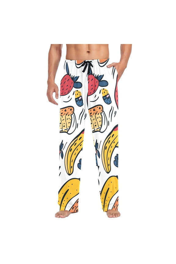 Fruit Chart White Background Mens Cotton Pajama Pant Sleep and Lounge Bottons with Pockets