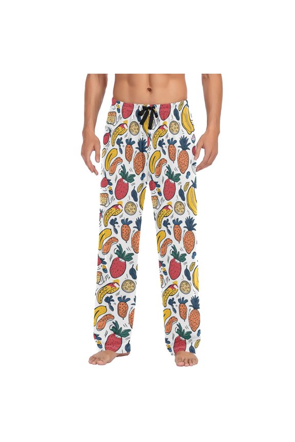 Fruit Chart White Background Mens Pajama Pant Sleep and Lounge Bottons with Pockets