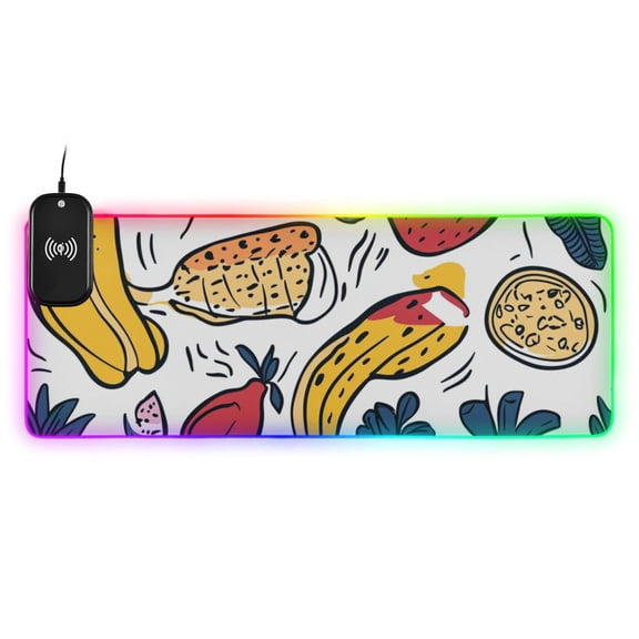 Fruit Chart White Background Wireless Charging RGB Gaming Mouse Pad Large Keyboard Mat Rubber Base 13 Light Modes