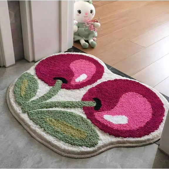 Fruit Cherry Bath Mat Bathroom Rugs 12" x 24"- Cute Mats Farmhouse Bath Rug Fluffy Rug Non Slip Water Aabsorbent Shower Mat Floor Door Mat Kitchen Mat Christmas Home Decor