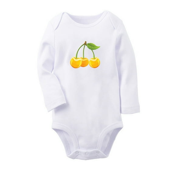Fruit Cherry Image Print Cute Rompers, Newborn Baby Unisex Bodysuits, Infant Jumpsuits, Toddler 0-12 Months Kids Long Sleeves Oufits (White, 0-6 Months)