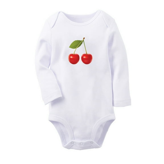 Fruit Cherry Image Print Cute Rompers, Newborn Baby Unisex Bodysuits, Infant Jumpsuits, Toddler 0-12 Months Kids Long Sleeves Oufits (White, 6-12 Months)