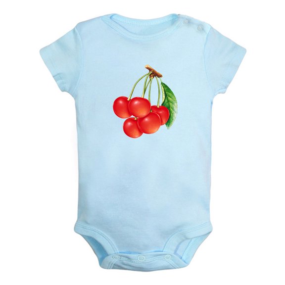 Fruit Cherry Image Print Rompers For Babies, Newborn Baby Unisex Bodysuits, Infant Jumpsuits, Toddler 0-24 Months Kids One-Piece Oufits (Blue, 0-6 Months)
