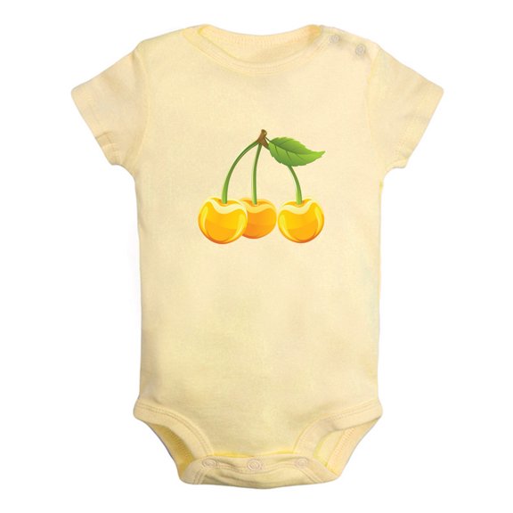 Fruit Cherry Image Print Rompers For Babies, Newborn Baby Unisex Bodysuits, Infant Jumpsuits, Toddler 0-24 Months Kids One-Piece Oufits (Yellow, 12-18 Months)